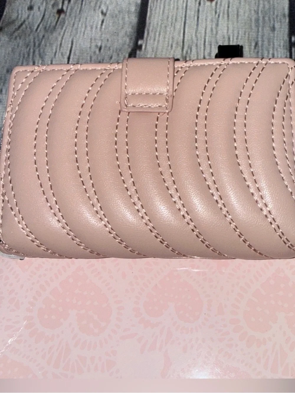 Betsey Johnson Pale Pink Quilted Wallet with Gold Heart Detail